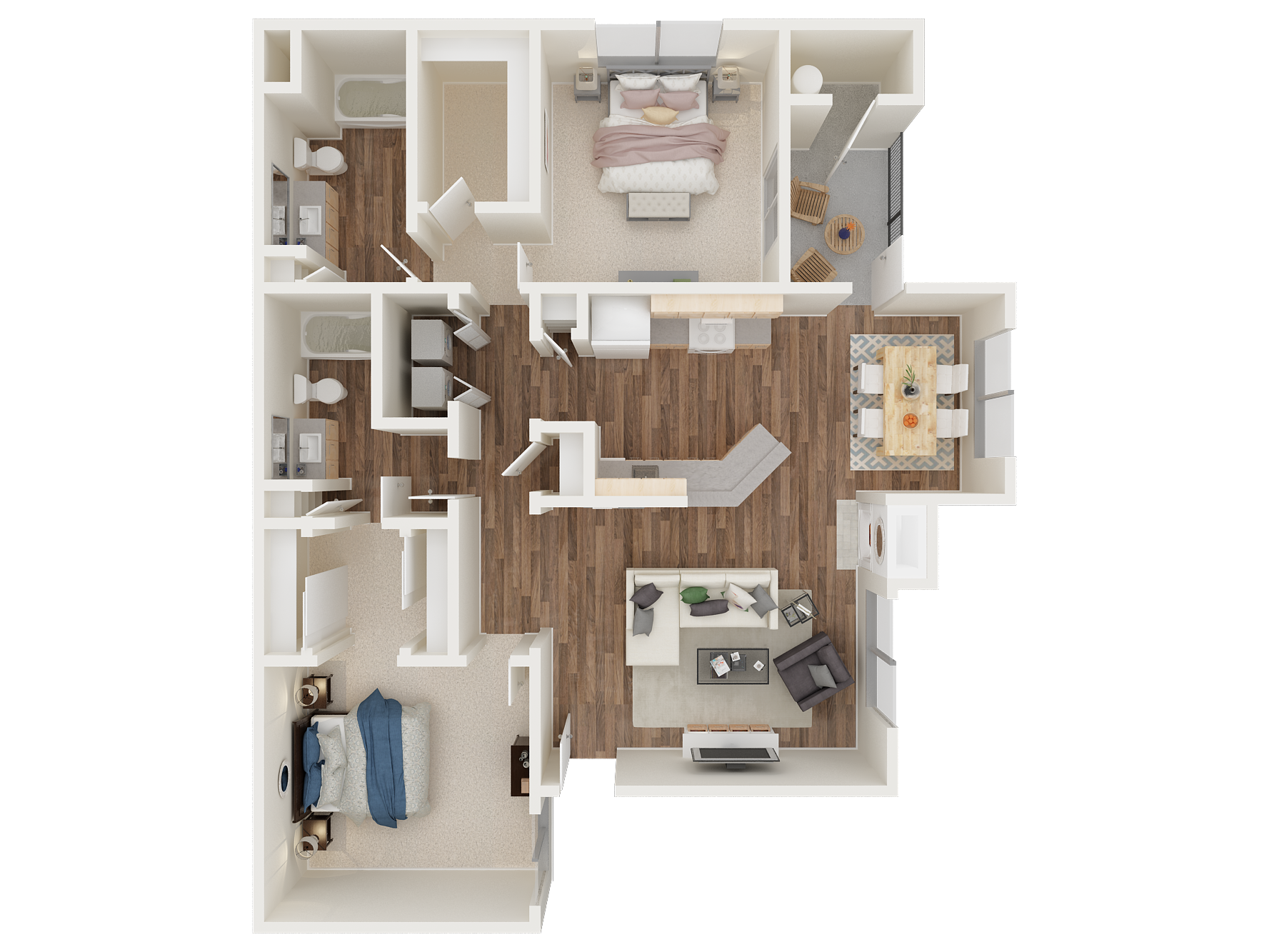 Floor plan for 2 beds, 2 baths, 1092 sqft